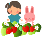 双子の女の子とうさぎといちご