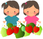 双子の女の子2人といちご