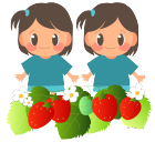双子の女の子2人といちご