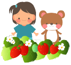 双子の女の子とくまといちご
