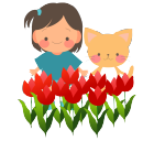双子の女の子とねことチューリップ