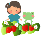双子の女の子とかえるといちご