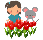 双子の女の子とねずみ