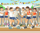 運動会、リレー前のリーダー達の握手 運動会、リレー前のリーダー達の握手