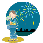 夏花火大会と浴衣の女の子