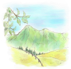 手描き・手塗り風山の風景