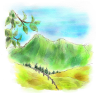 手描き・手塗り風山の風景