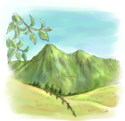 手描き・手塗り風山の風景