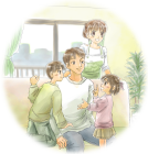 ファミリーイラスト背景つき印刷向け