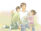 ファミリーイラストパパと子どもたち印刷向け